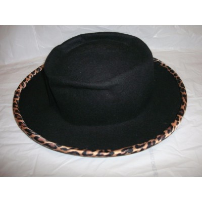 Black 100% Wool Felt Church Dress Hat with Leopard Animal Print Brim Made in USA  eb-07442367
